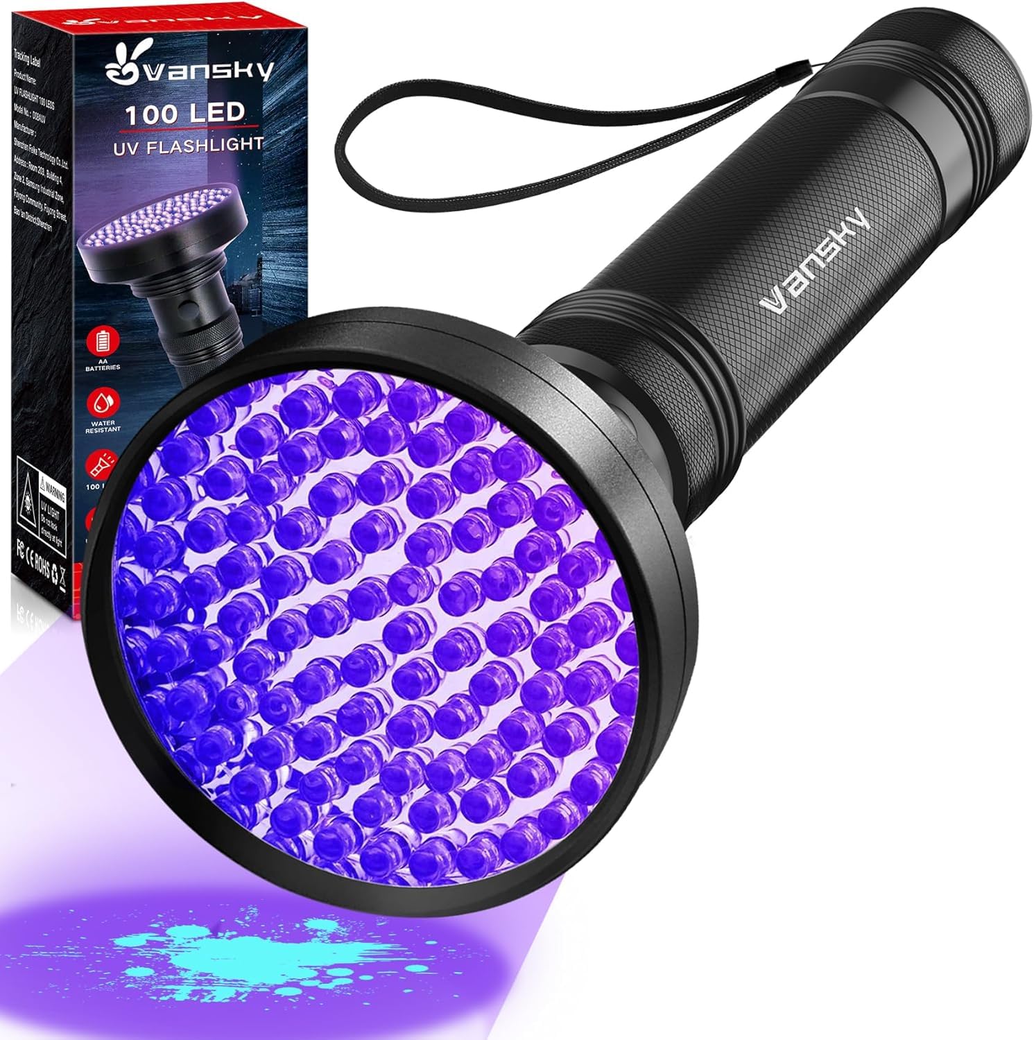Uv-schwarzlichtlampe, 100-led-uv-taschenlampe, 395 Nm Trockenes Blaues Uv-licht Für Urindetektoren Bei Katzen, Hunden Und Anderen Haustieren, Batterien Nicht Enthalten [energieklasse A++]