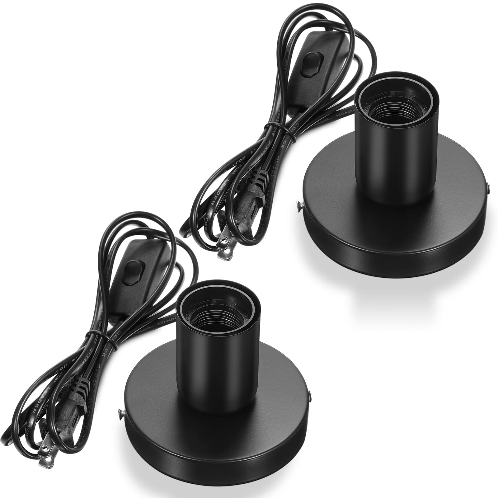 Set Mit 2 Polierten Metall-schreibtischlampenfüßen – E26/e27 Schraubfassungen – Ersatzfuß Für Nachtlicht (glühbirnenfassung) – 1,8 M Kabel Mit Ein-/ausschalter Und Stecker (schwarz)