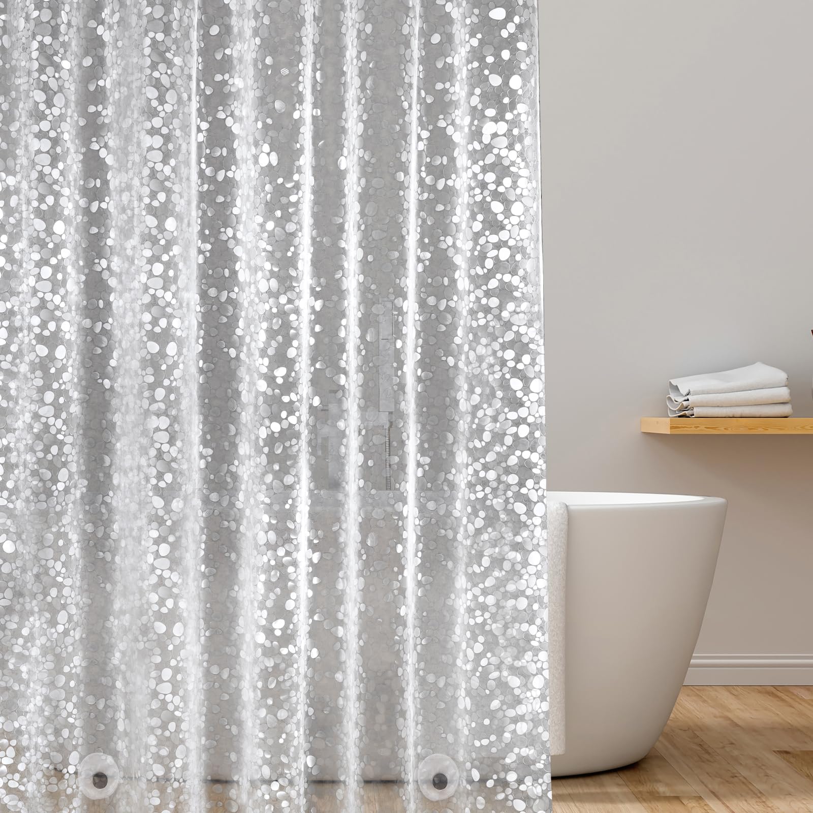 Duschvorhang 120 X 180 Cm, Mit Beschwertem Magneten, Wasserdicht, Schimmelresistent, Transparent, Mit 3d-kieselsteinmuster, Schmal, Aus Eva-kunststoff, Für Badezimmer, Mit 8 Ringen