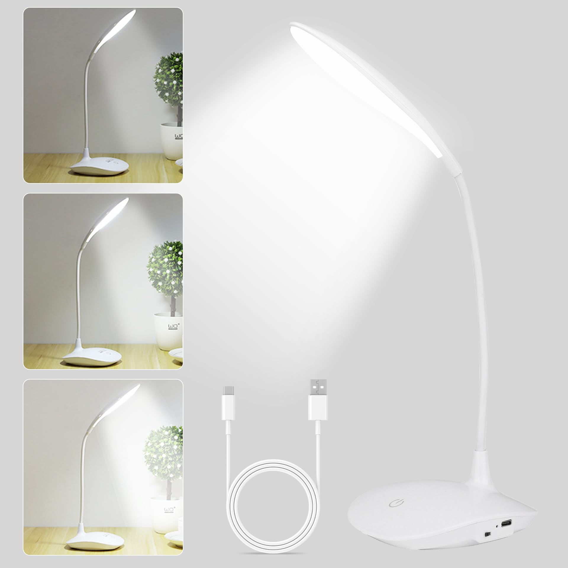 Schreibtischlampe, Schreibtischlampe Mit Augenschutz, 20 Weiße Leds, 3 Helligkeitsstufen, Berührungsschalter, 360° Flexibel Verstellbar, [energieklasse F]