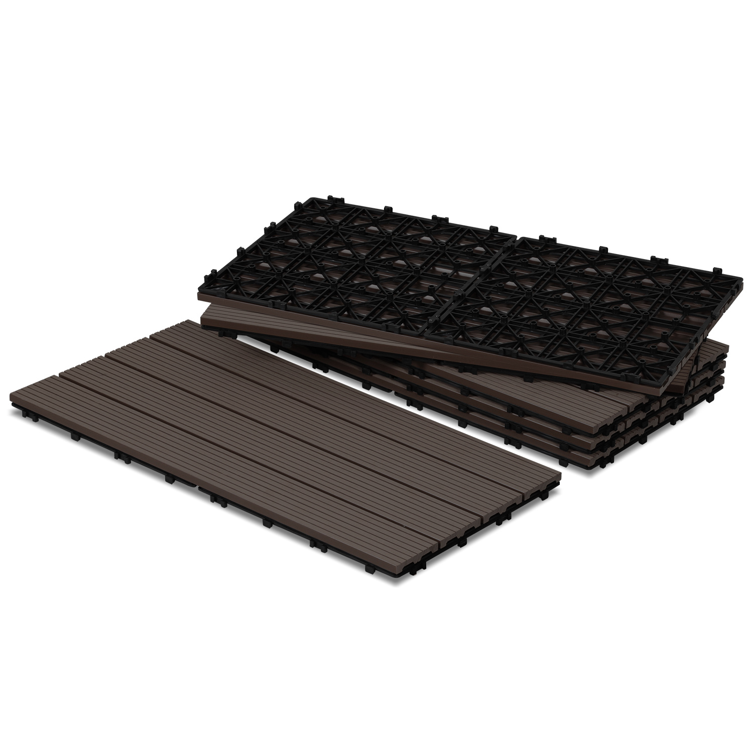 Wolketon 24er Set Wpc Terrassenfliesen Für Garten Balkon Bodenbelag, 4 Lamellen, 30 × 60 Cm, Klicksystem, Kaffee Braun