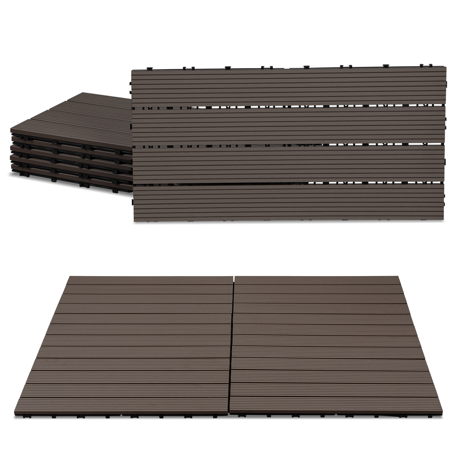 Wolketon 30er Set Wpc Terrassenfliesen Für Garten Balkon Bodenbelag, 4 Lamellen, 30 × 60 Cm, Klicksystem, Kaffee Braun