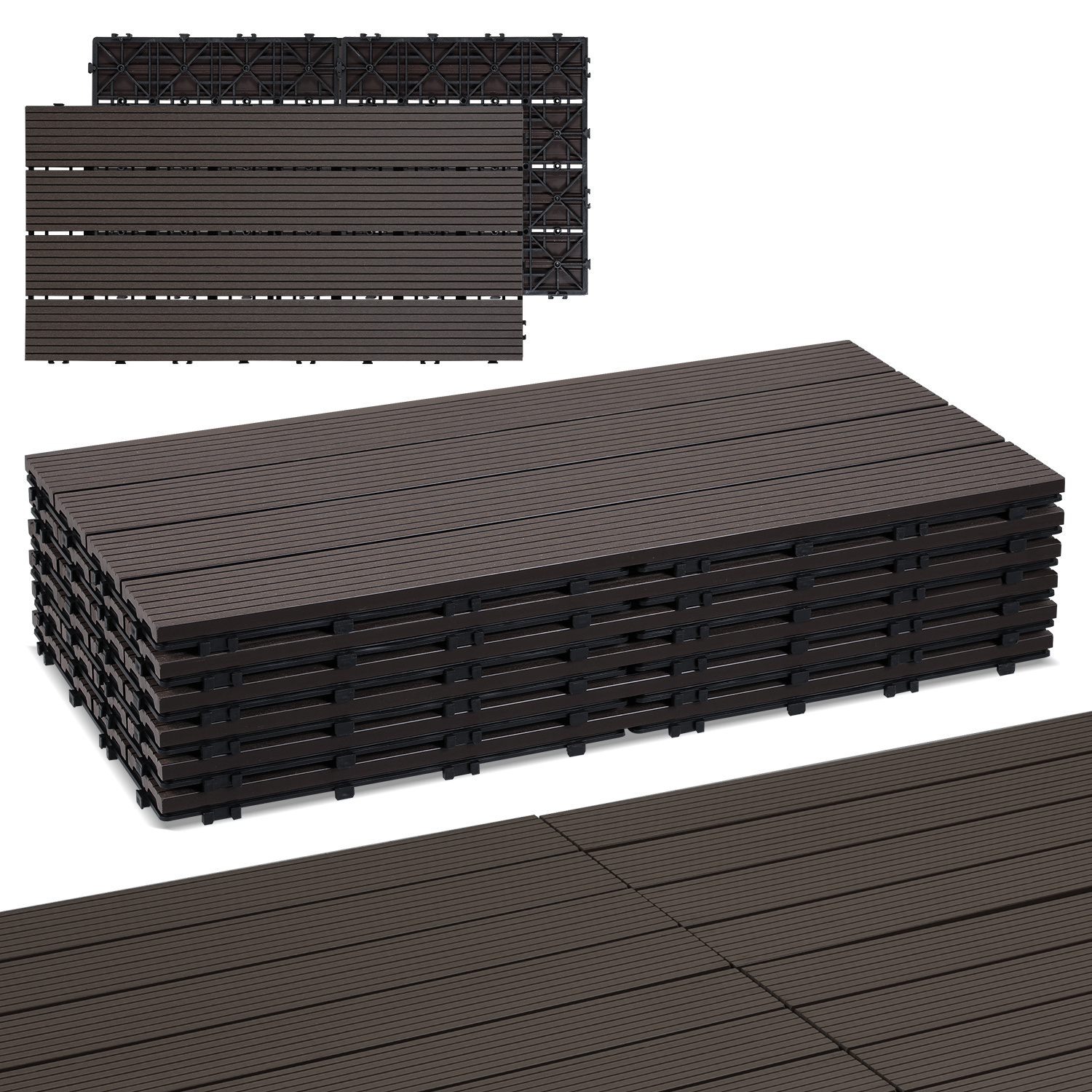 Wolketon 6er Set Wpc Terrassenfliesen Für Garten Balkon Bodenbelag, 4 Lamellen, 30 × 60 Cm, Klicksystem, Kaffee Braun