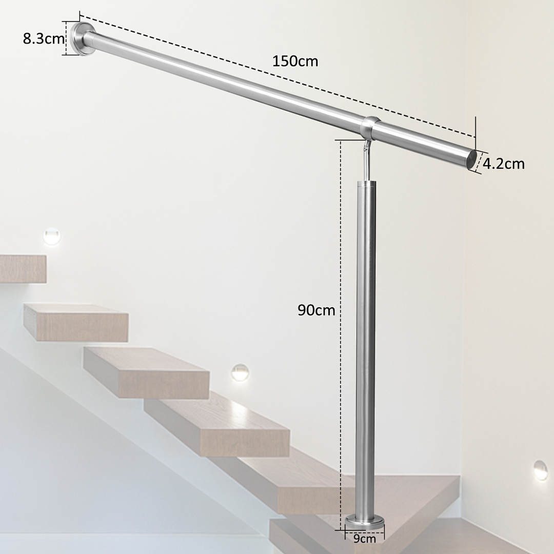 Wolketon Edelstahl Eingangsgeländer 150 X 90 Cm, Handlauf Silber, Treppengeländer Für Gartentreppe Und Flur