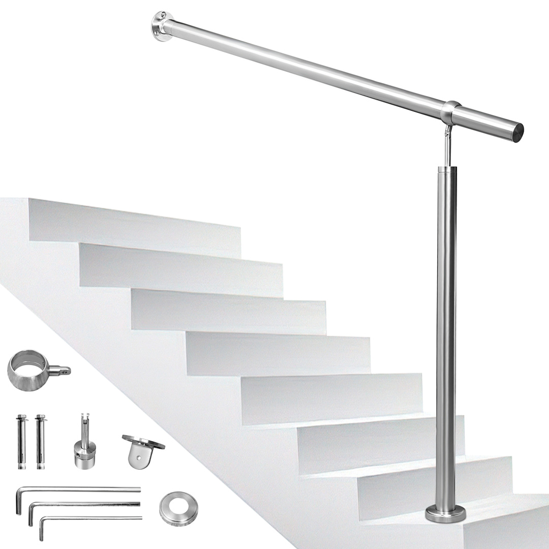 Wolketon Edelstahl Eingangsgeländer 160 X 90 Cm, Silber Handlauf, Treppengeländer Für Hauseingang Und Treppe