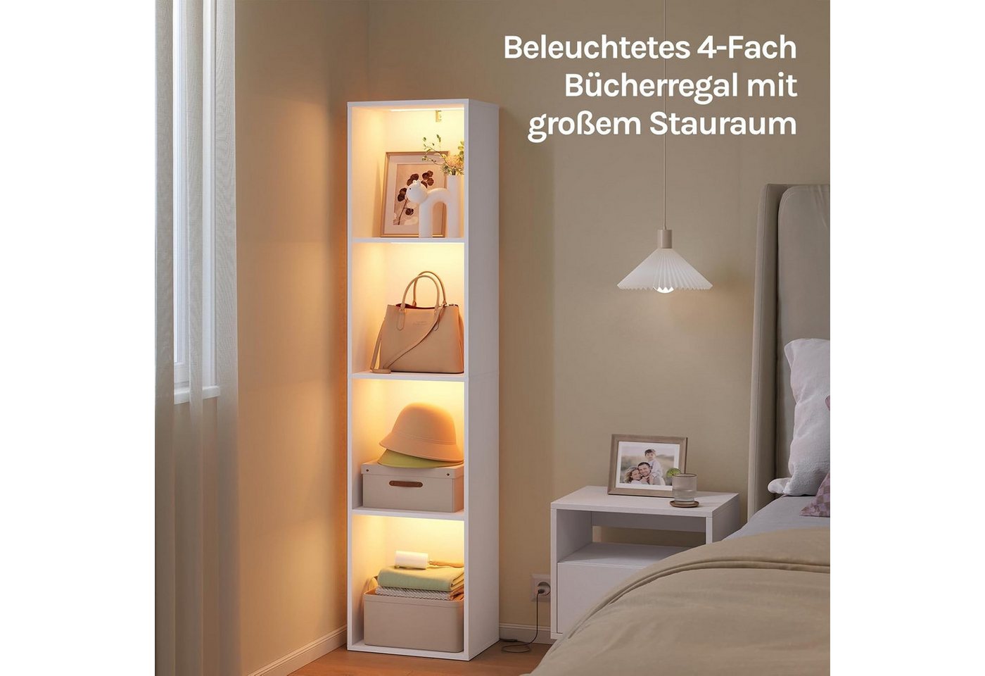 Woltu 4 Ebenen Bücherregal Mit Beleuchtung Bücherschrank Standregal Mit Kippschutz Für Wohnzimmer Schlafzimmer Arbeitszimmer 40x170x29 Cm Weiß
