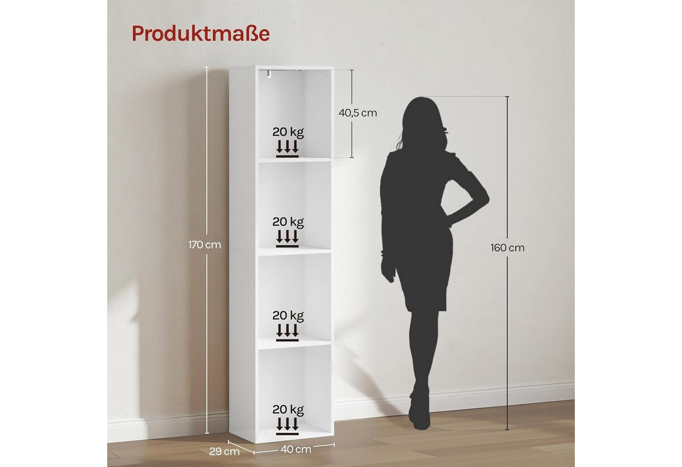 Woltu 4 Ebenen Bücherregal Mit Beleuchtung Bücherschrank Standregal Mit Kippschutz Für Wohnzimmer Schlafzimmer Arbeitszimmer 40x170x29 Cm Weiß Bild 3