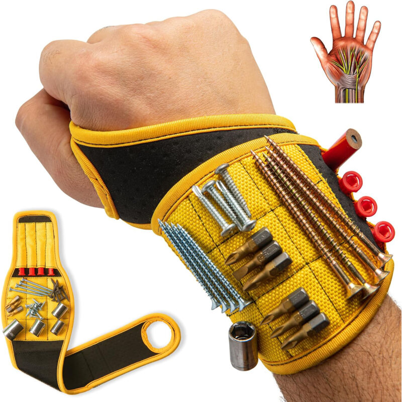 Magnetisches Armband Mit 9 Neodym-magneten – Perforiertes Neoprengewebe – Sicherer Sitz Für Heimwerker Und Elektriker
