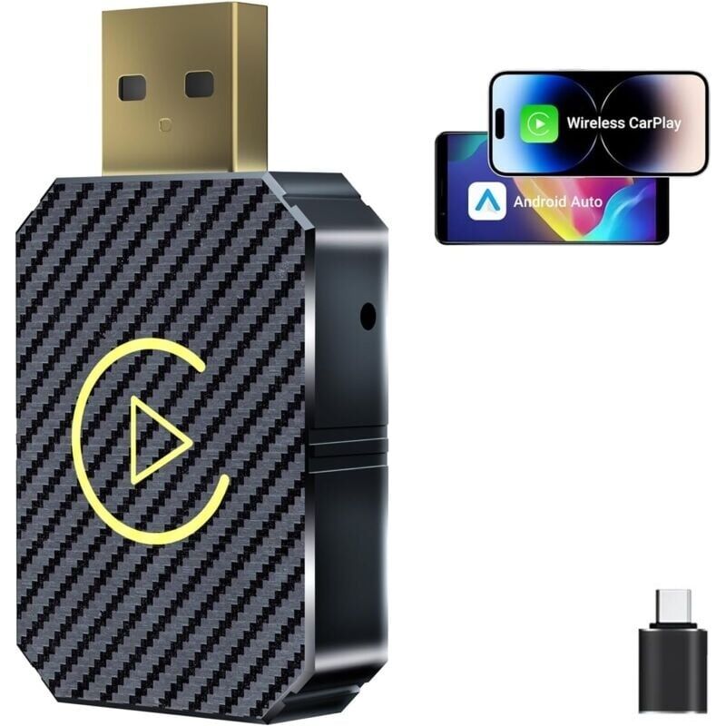 Kabelloses Carplay & Android Auto Für Iphone, Kabelloser Android Auto Adapter. Bluetooth 5.0 5g, Plug & Play, Automatische Verbindung – Gold