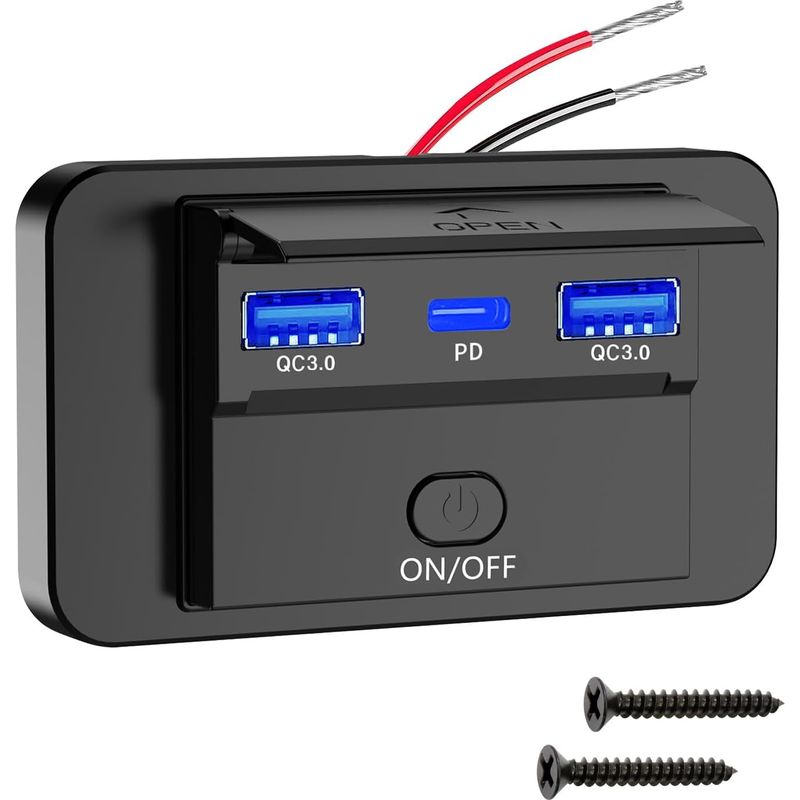 Doppelte Qc3.0 Usb-kfz-ladebuchse Und 36-w-pd-typ-c-schnellladeanschluss Mit Schalter Für Auto/boot 12 V/24 V