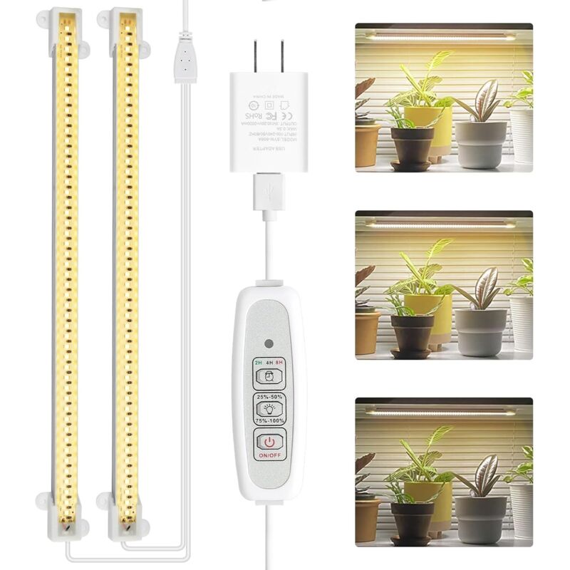Doppelstrahler-pflanzenlampe, Vollspektrum-lichtleisten Für Zimmerpflanzen Mit Automatischem Ein-/ausschalttimer Und 4 Einstellbaren Helligkeitsstufen