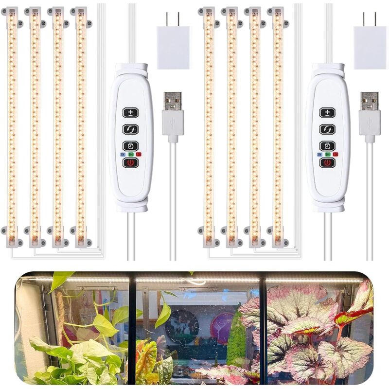 Set Mit 2 Pflanzenlampen, Vollspektrum-led-pflanzenlampen Für Zimmerpflanzen Mit Automatischem Ein-/ausschalttimer Und 4 Helligkeitsstufen (set Mit 2 Streifen)