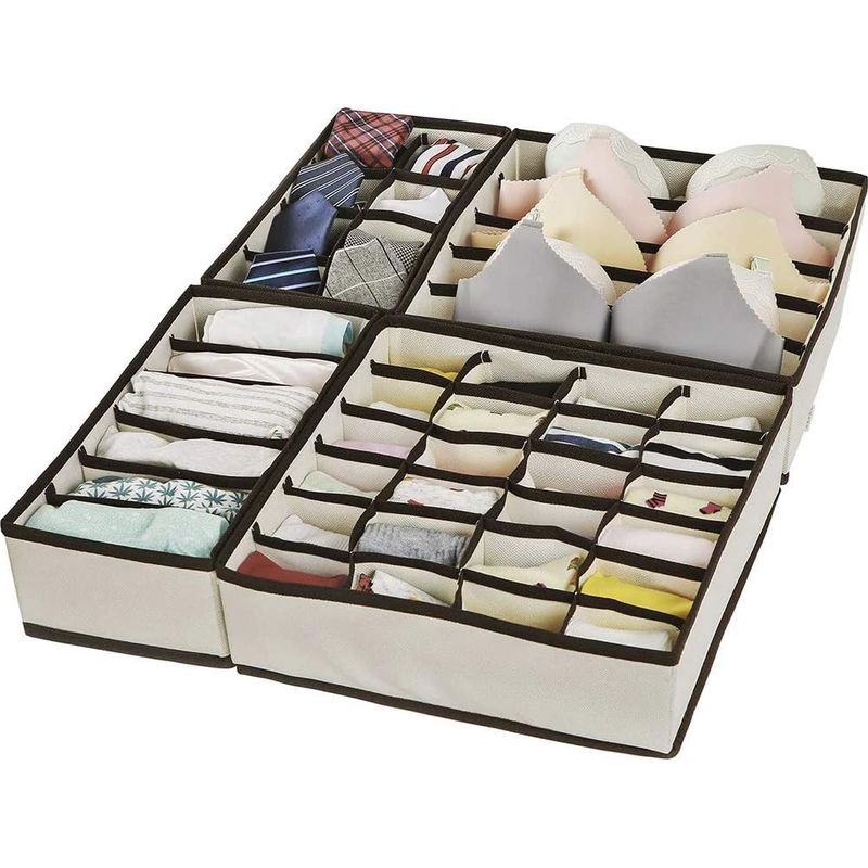 Schubladenorganizer Für Unterwäsche, 4er-set Faltbare Aufbewahrungsboxen Für Bhs, Socken, Schals, Schubladeneinteiler (beige)