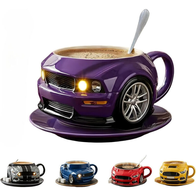 Kreativer, Doppelwandiger Edelstahl-kaffeebecher In Autoform, Robust, Handgefertigt, Für Auto, Büro, Wasser, Untersetzer Nicht Enthalten, Lila