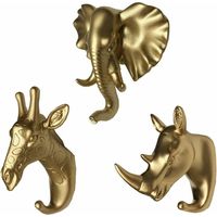 3er-set Wandhaken Mit Nashornkopf, Giraffe Und Elefant, Tierform, Garderobe, Badezimmerhaken, Wandbehang (gold)