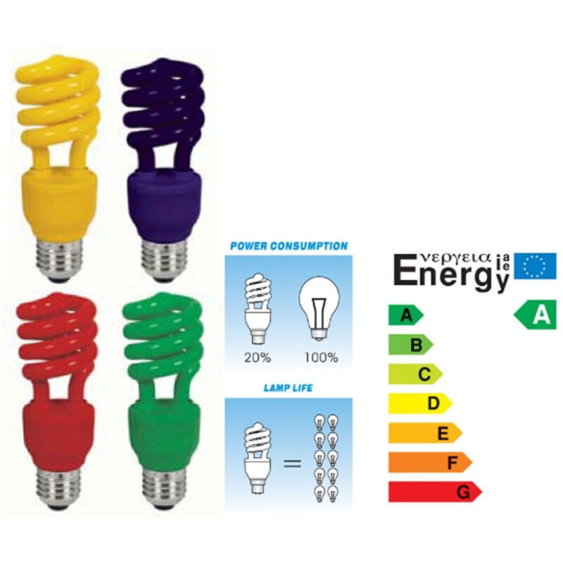 13-w-energiesparlampe Mit Farbigen Farben – Blau, Rot, Gelb, Grün – Mückenschutz