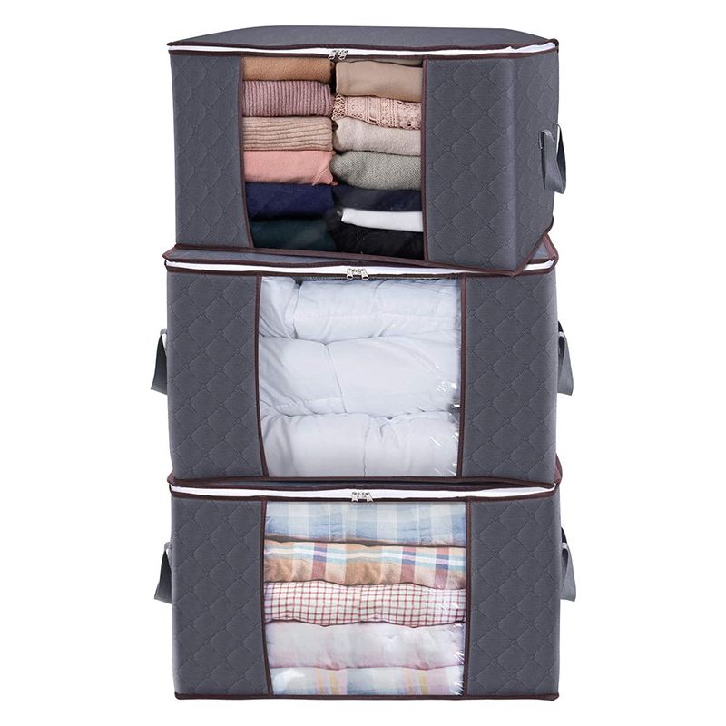 Dicke, Vliesstofffarbene Aufbewahrungstasche Für Bettdecken, Unterbett-aufbewahrungstasche Für Bettdecken, Decken, Kissen, Spielzeug, Jacken, Kleidung, Grau, 60 X 43 X 35 Cm, 3er-pack