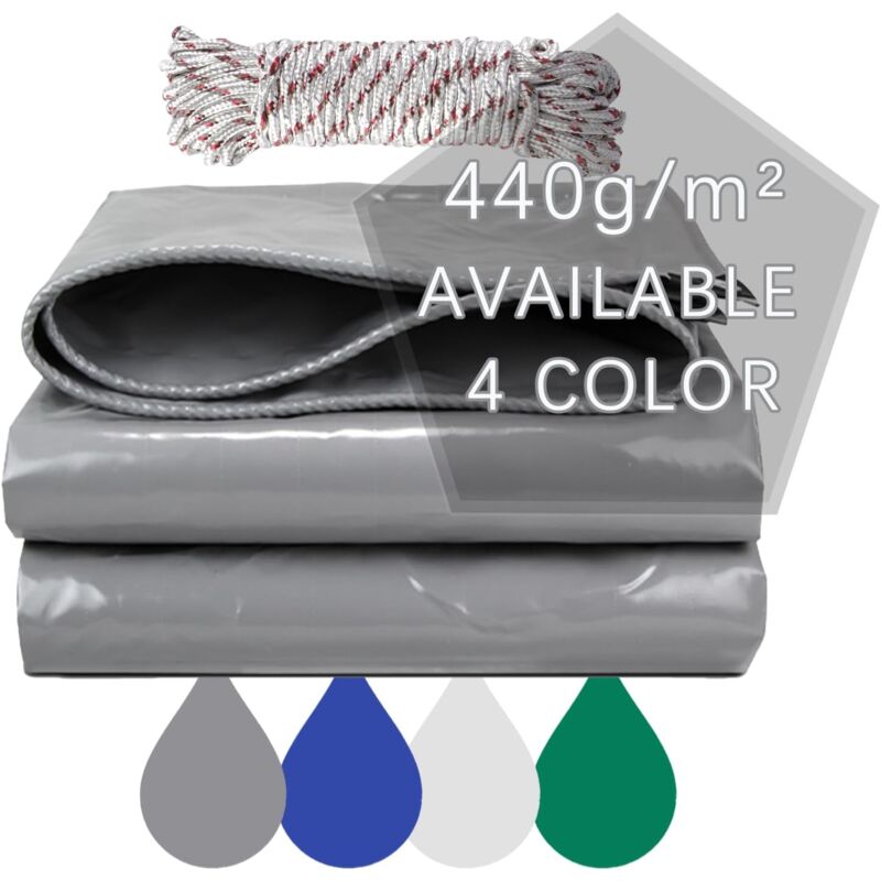 Pvc-plane 440 G/m², Extra Wasserdicht, Robust, Verstärkte Ösen, Schutzhülle Für Möbel, Mehrzweck, Grau (3 X 6 M)