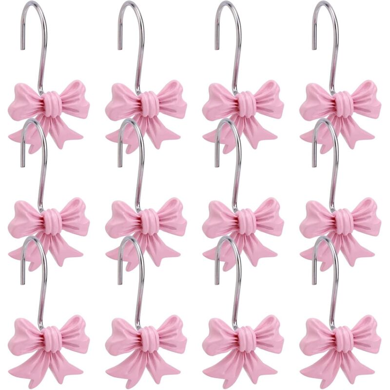 Set Mit 12 Dekorativen Duschvorhanghaken Mit Schleife, Metallringe Für Badezimmer, Babyzimmer, Kinderzimmer, Künstlerische Dekoration (rosa)