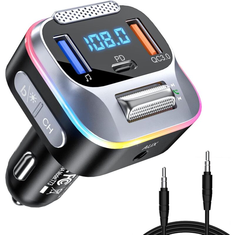 Bluetooth-fm-transmitter Fürs Autobluetooth 5.0pd-ladegerät Und Qc3.0freisprechanrufesein Deep Bass Hifi