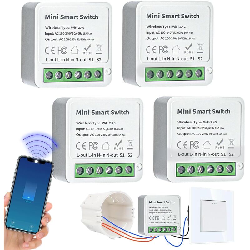 Intelligente 4-wege-schaltermodule – Diy-wlan-schalter, Kompatibel Mit Der Tuya-app, Alexa Und Google Home. Neutralleiter Erforderlich.