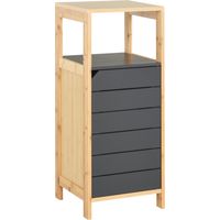 Freistehender Badezimmerschrank, Platzsparende Aufbewahrungssäule Mit Tür Und Schublade, Aus Holz Und Bambus, 32 X 30 X 80 Cm (l X B X H)