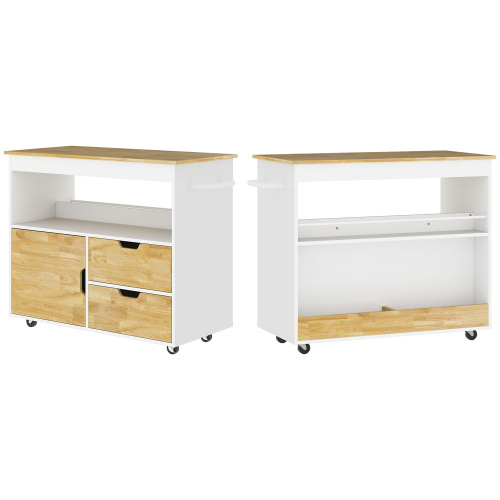 Küchenwagen Servierwagen Mit Arbeitsplatte, Schubladen, Rollwagen Mit Küchenschrank Mit Soft-close-tür, Griff, Kücheninsel Mit Offenem Fach Für Büro, 107x50x85cm, Eiche on-site