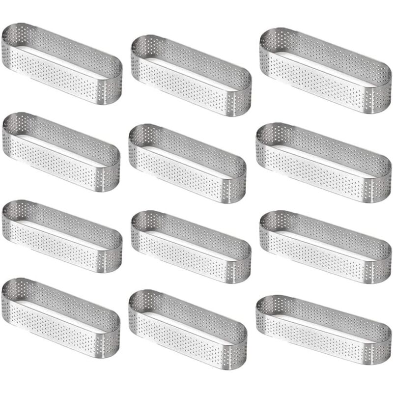 12-teiliges Set Aus Perforierten, Ovalen Mousse-törtchenformen Aus Edelstahl, Ideal Für Französische Obstkuchen Und Quiche (304 Perforierte Törtchenringe)