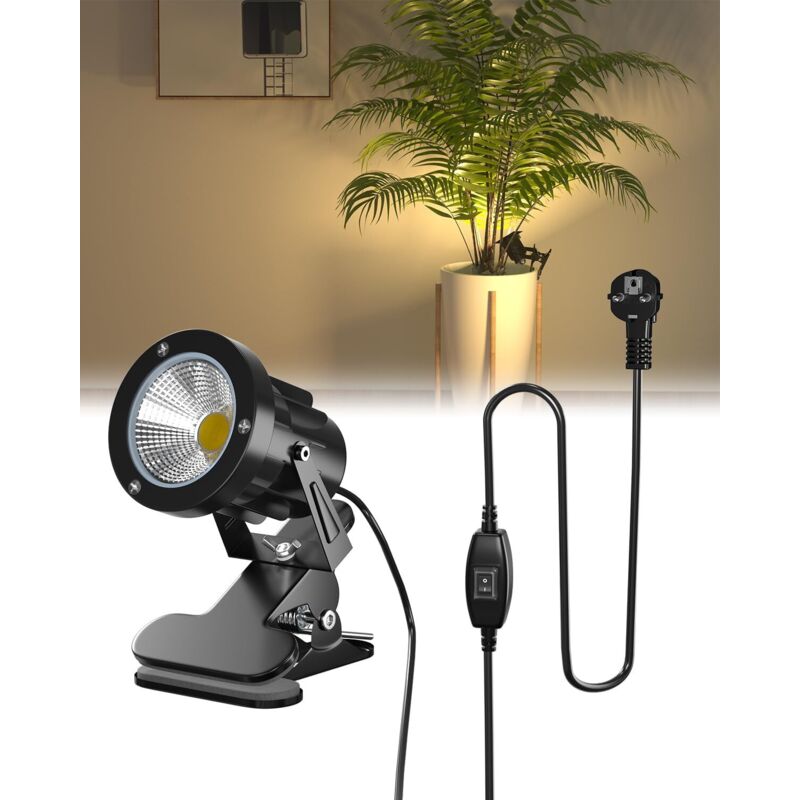 Tobebright Clip-on-strahler Mit Ein-/ausschalter, Ip65 Wasserdicht, Für Den Innen- Und Außenbereich, 7-w-led-clip-on-strahler Mit Stecker, Warmweißes Licht (3000 K), 1,78 M Kabel
