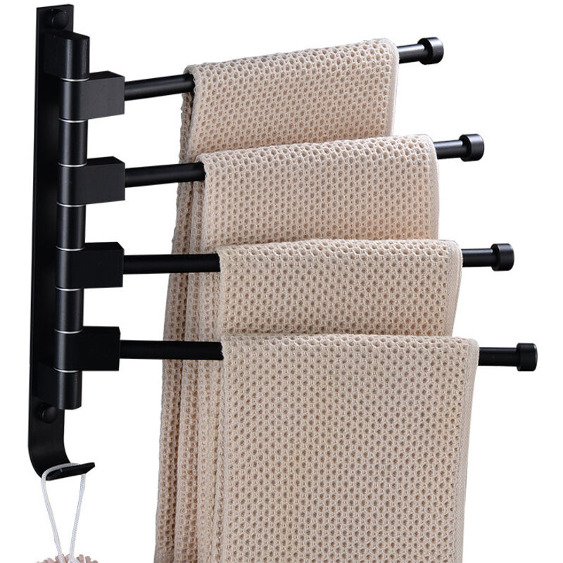 Drehbarer Wandhandtuchhalter Fürs Badezimmer – Platzsparender Schwenkhalter – 4 Arme – Schwarz