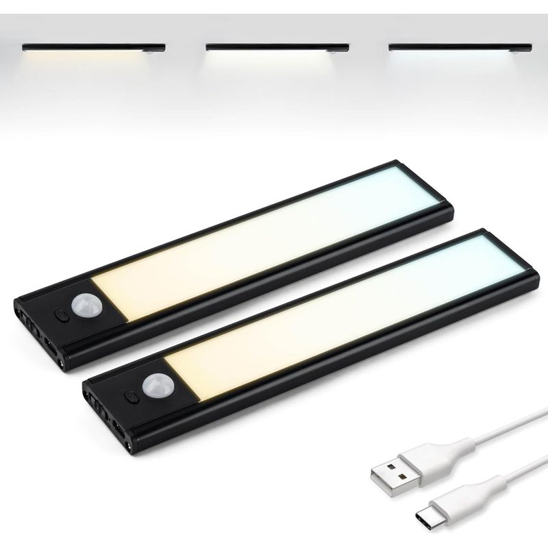 Led-streifenleuchte Für Kleiderschränke Mit Bewegungssensor, Wiederaufladbar Per Usb-c, 3 Farbtemperaturen, Dimmbar, Magnetischer Streifen Für Kleiderschränke Und Flure, 2 X 20 Cm
