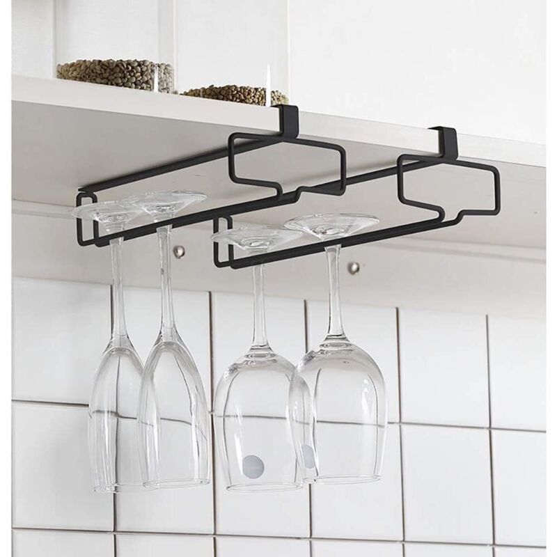 Weinglasregal, 2-teiliger Stielglashalter Für Schränke, Weinglasregal Für Unter Den Schrank, Hängeregal Für Die Küche, Schwarz (für Trennwandstärken Unter 2,54 Cm) ...