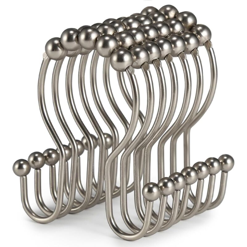 Duschvorhanghaken, Set Mit 12 Duschvorhangringen, Rostfreie Edelstahlhaken, Leichtgängig Und Sturzsicher, Doppel-duschhaken, Kompatibel Mit Vorhängen Und Duschvorhängen.