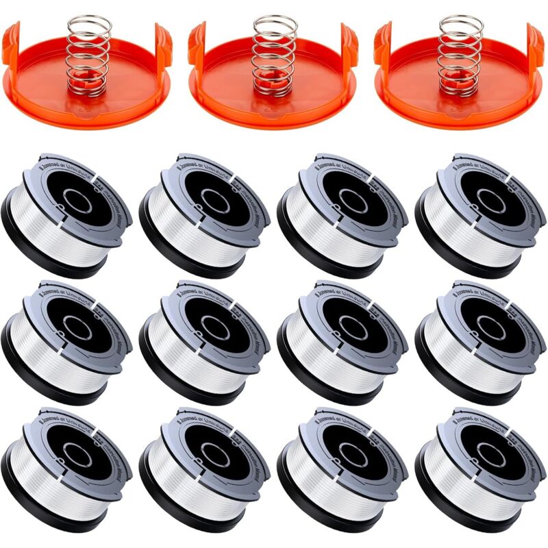 Packung Mit 12 Spulen Freischneiderfaden, Kompatibel Mit Black & Decker Freischneidern, Modelle A6481 Und A6485, 1,65 Mm (12 Fäden, 3 Kappen, 3 Federn).