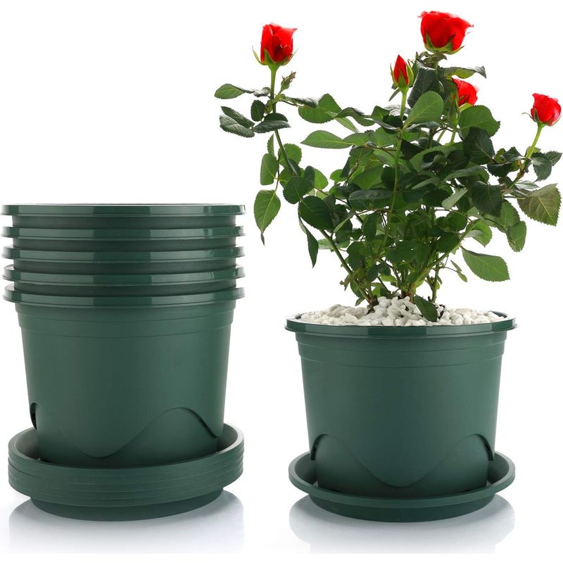 22 Cm Kunststoff-blumentopf Mit Untersetzer – 6er-set, Wurzelschutzbehälter, Dekorativer Topf Für Zimmer- Und Gartenpflanzen, Bonsai, Sukkulenten, Aloe, Kräuter