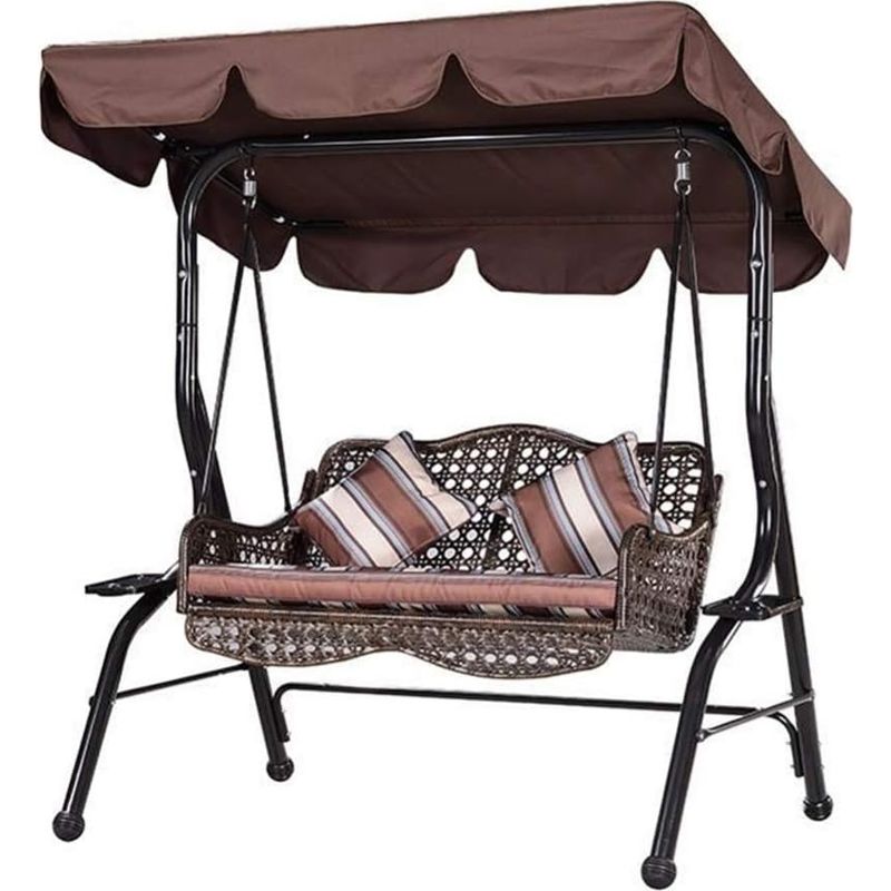 Wasserdichtes 210d-ersatzdach Für Gartenschaukeln, Sonnenschutz Für Gartenschaukeln, Uv-beständig (kaffee, 190 X 132 X 15 Cm) – Dreisitzer