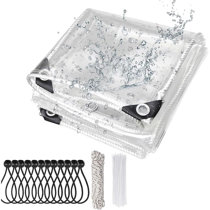 Transparente Und Wasserdichte Outdoor-schutzplane, Pvc-plane Mit Ösen, 4 M X 6 M, 420 G/m².