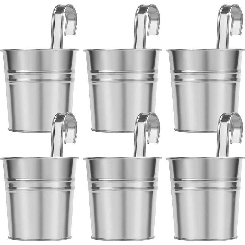6er-set Hängende Metallblumentöpfe Für Den Innenbereich Mit Abnehmbarem Haken, Gartendekoration – Silber