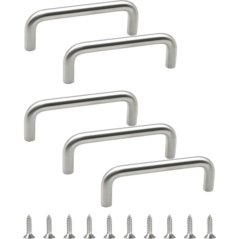 Set Mit 5 Runden, Massiven Edelstahlgriffen, 64 Mm Lochabstand, U-förmige Schrankgriffe, Für Schlafzimmer, Badezimmer, Küche, Schranktüren – Gebürstetes Silber