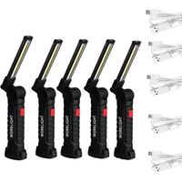 Highsam – Wiederaufladbare Arbeitsleuchte – 5 Cob-lampen – Betrieb Mit 18650-akku – 3 Leuchtmodi – Magnet- Und Hakenbefestigung