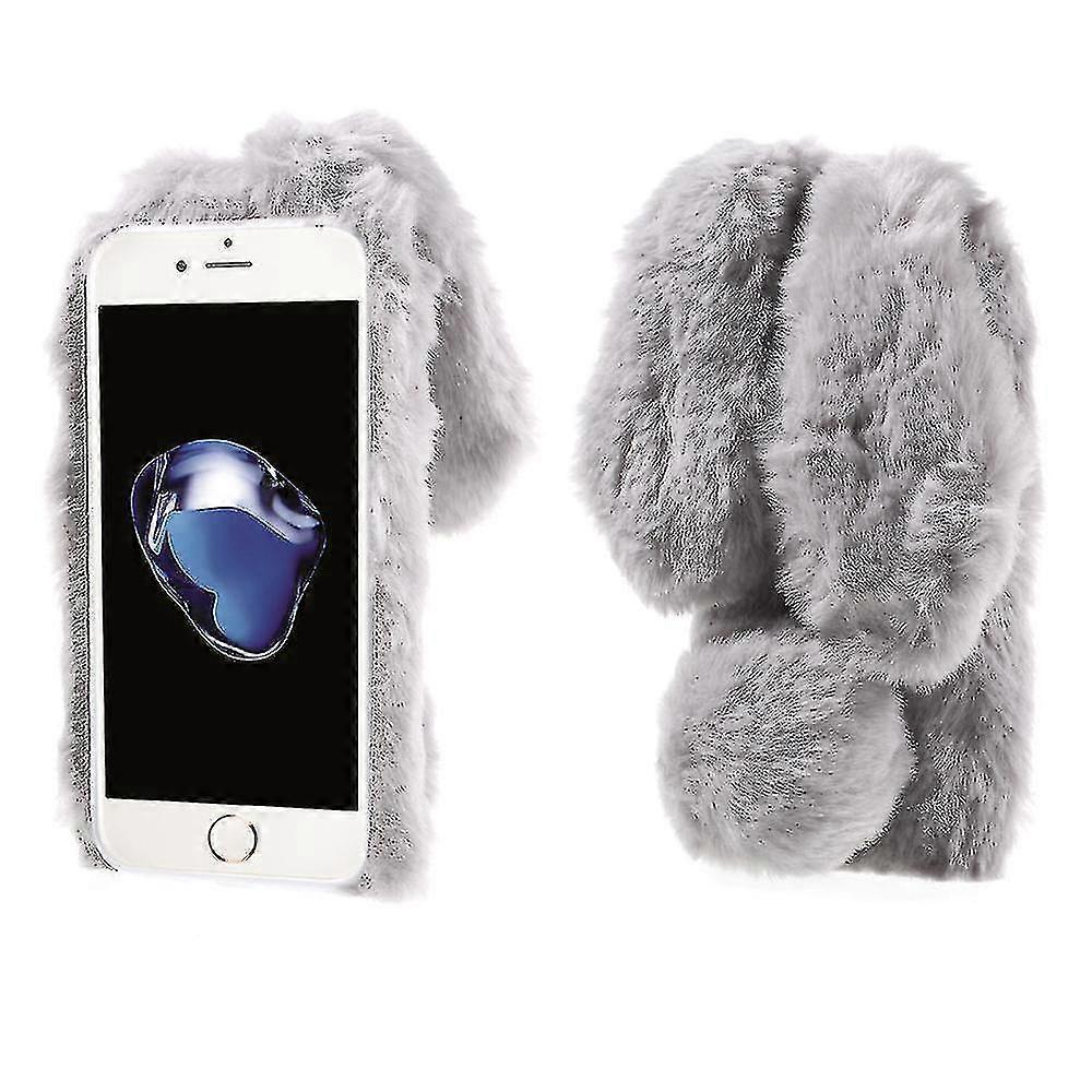 Handyhülle Aus Tpu In Hasenform Mit Warmem Fellbezug Für Iphone Se (2020)/se (2022)/8/7 (4,7 Zoll) – Weiß-grey