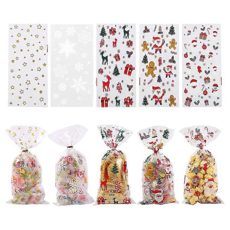 100 Stück Weihnachtskekstüten, Durchsichtige Plastik-weihnachtsgeschenktüten