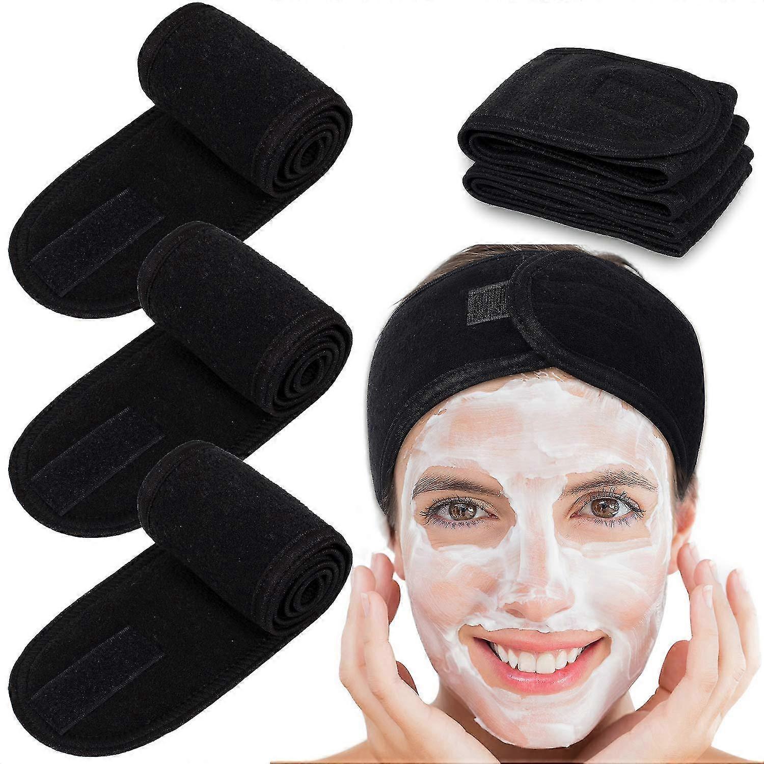 4er-pack Spa-stirnbänder, Make-up-haarbänder, Dehnbare Frottee-stirnbänder Für Sport, Yoga Und Dusche-black
