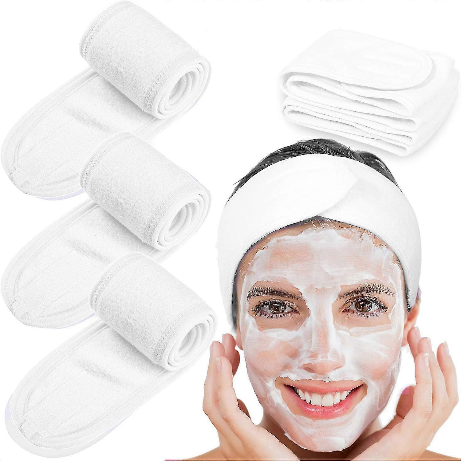 4er-pack Spa-stirnbänder, Make-up-haarbänder, Dehnbare Frottee-stirnbänder Für Sport, Yoga Und Dusche-white