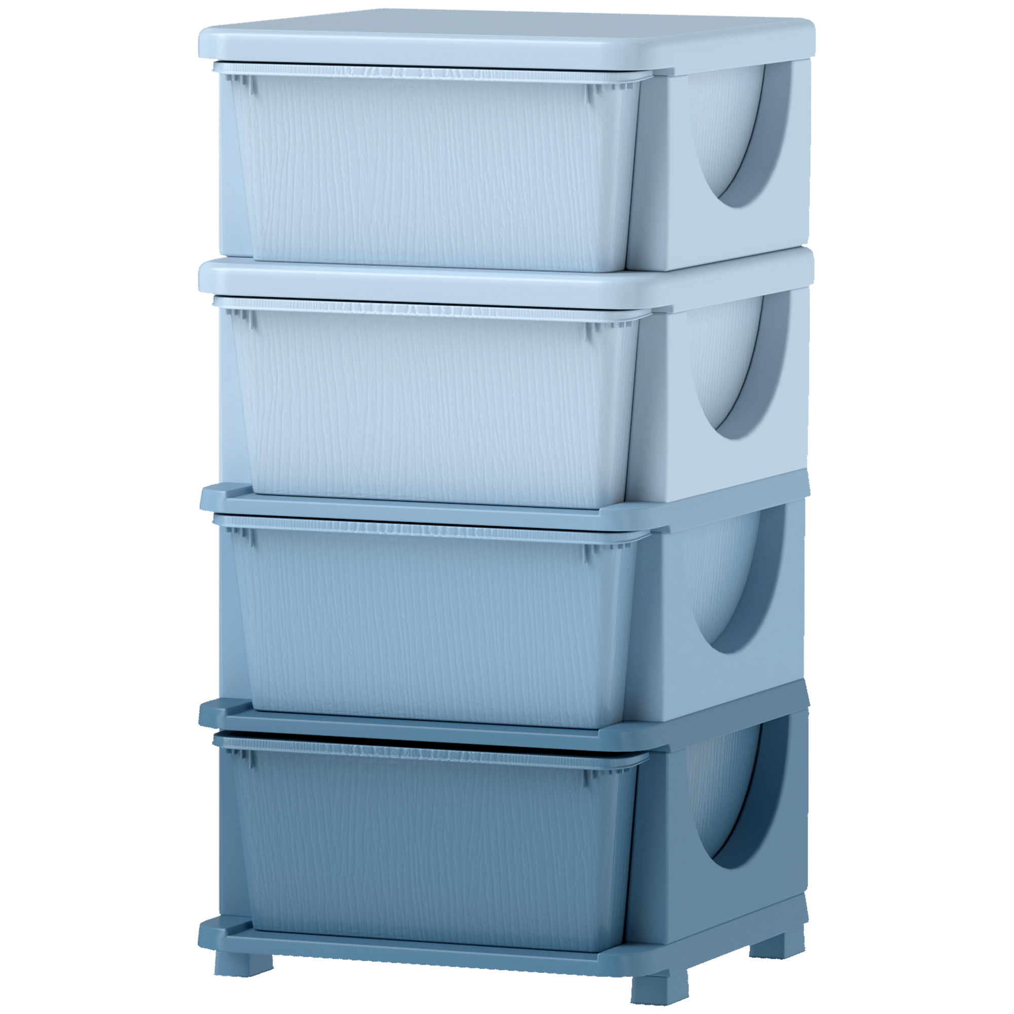 Aufbewahrungsboxen Für Kinder, 4 Schubladen, Abgerundete Kanten, Erhabenes Design, Blauer Kunststoff