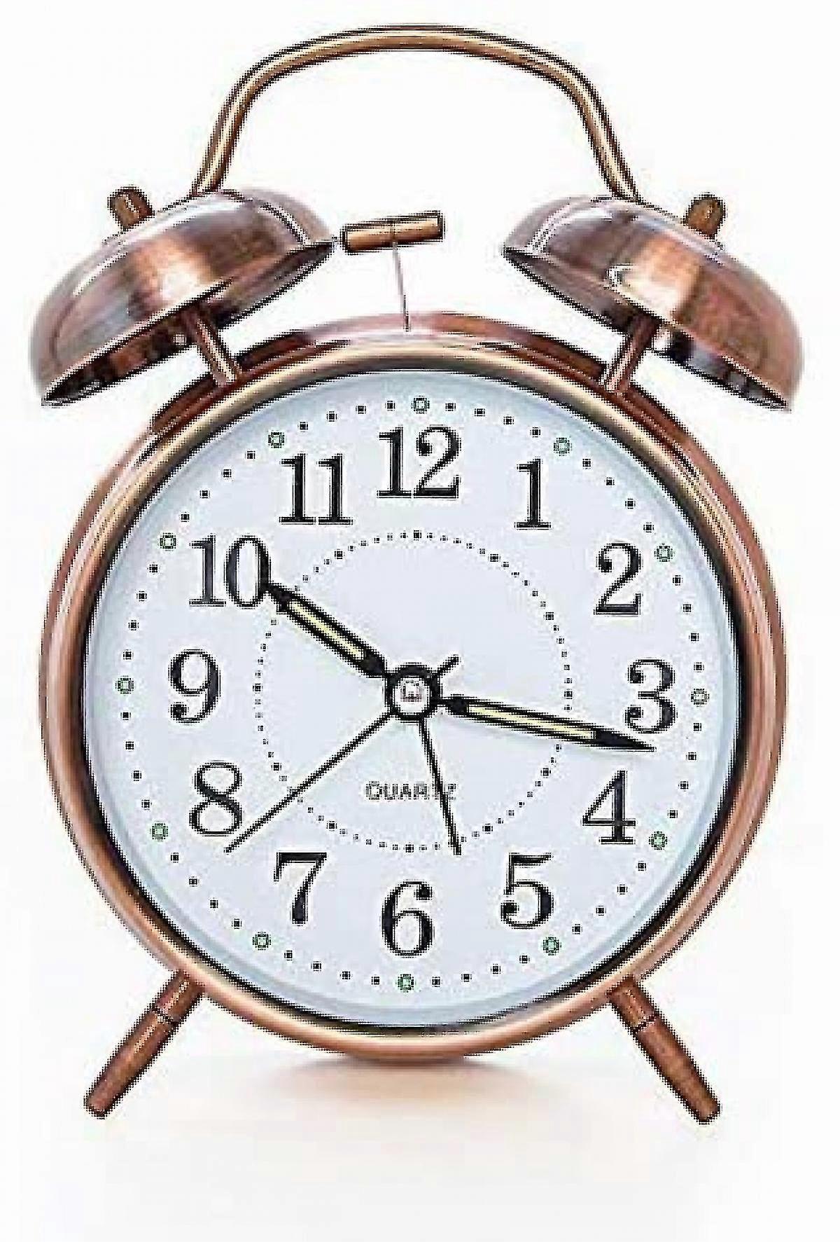 [lauter Ton Für Tiefschläfer] 4-zoll-doppelglockenwecker Mit Hintergrundbeleuchtung, Batteriebetrieben, Lauter Alarm Im Retro-stil (rotbraun)
