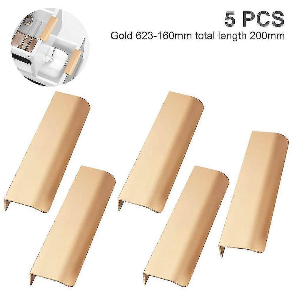 5er-pack Moderne Möbel-schubladengriffe Mit Fingerkante-200mm-gold