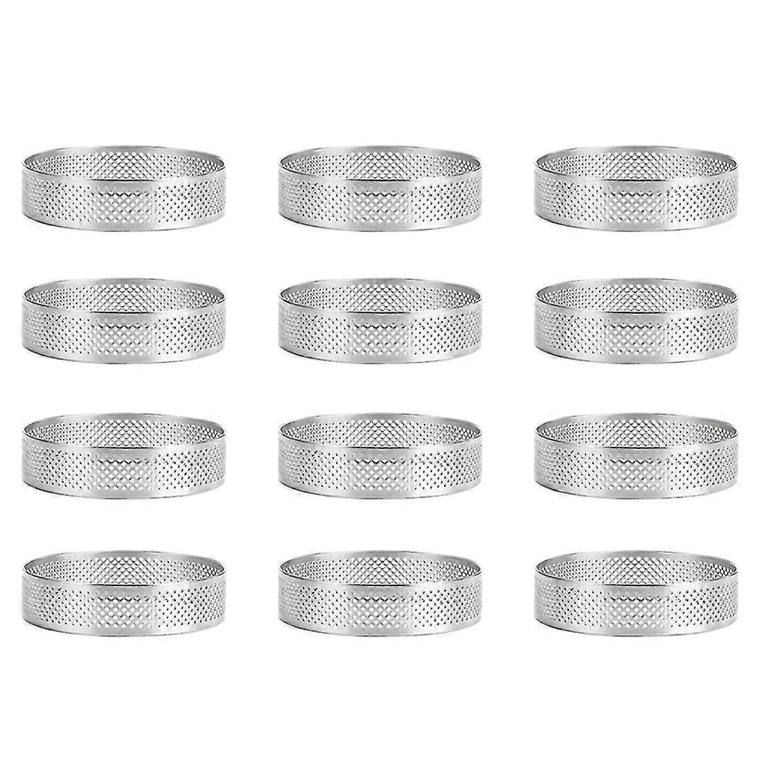 12er-packung Edelstahl-tarteringe, Perforierte Tortenmousseringe, Tortenringformen, Rundes Backzubehör