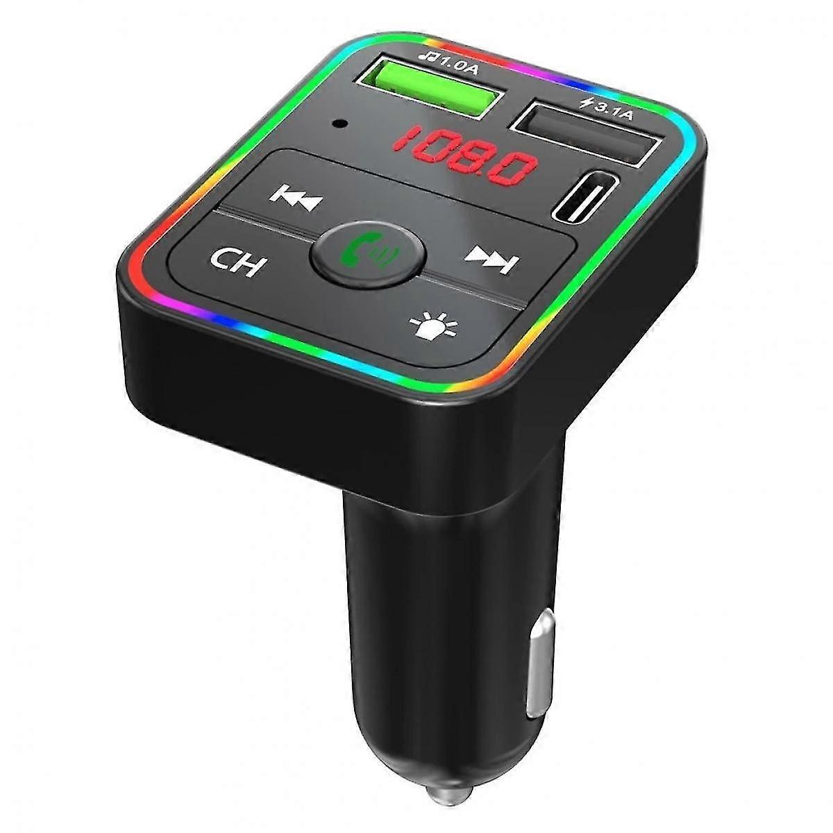 Bluetooth-fm-transmitter Fürs Auto, Qc 3.0 & 7-farbige Led-hintergrundbeleuchtung, Bluetooth-adapter, Musikplayer, Freisprecheinrichtung, Sd-kartensteckplatz, Usb-unterstützung