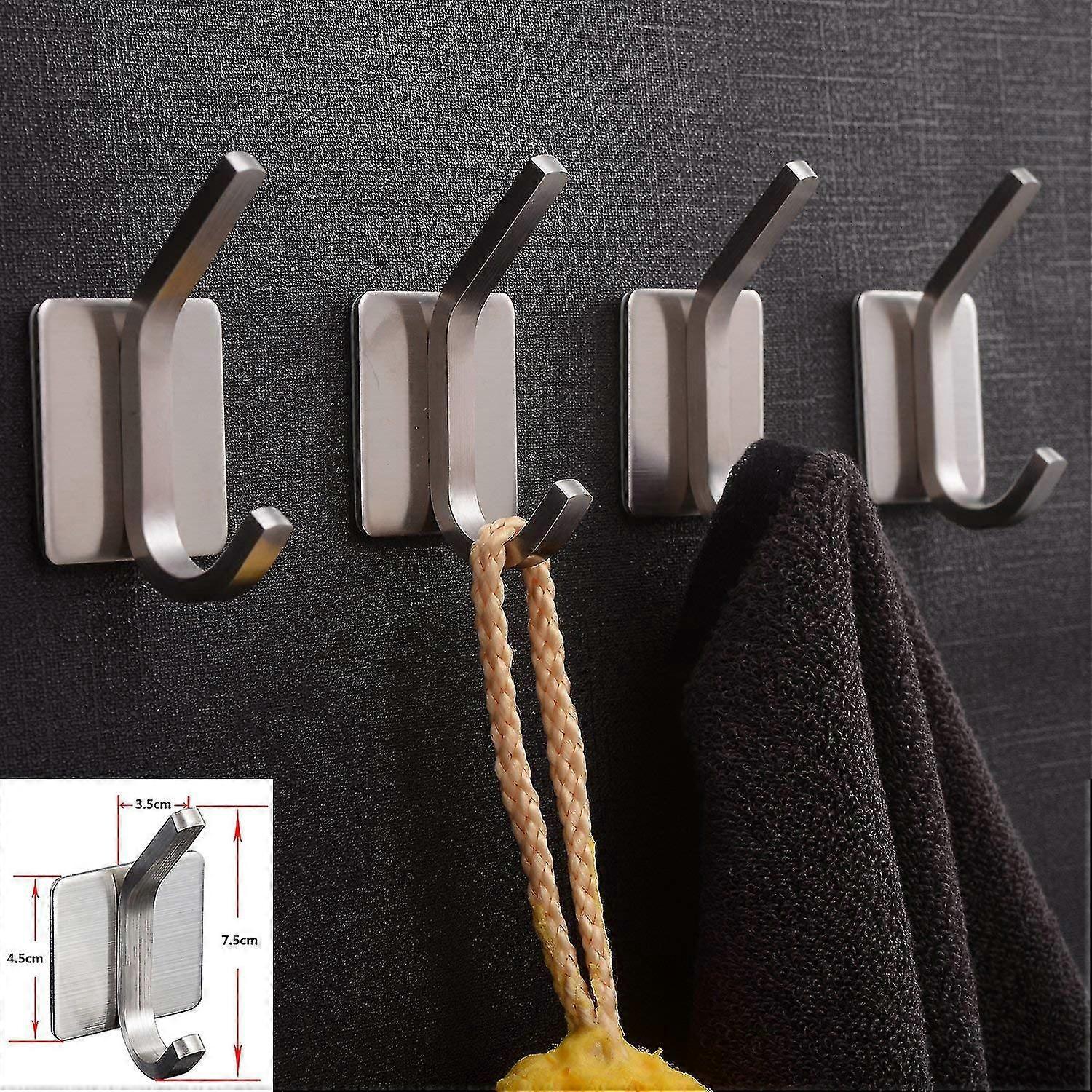 Handtuchhaken, 3 M Haken, Selbstklebende Haken Fürs Badezimmer, Selbstklebende Kleiderhaken Zum Anbringen An Der Wand, Gebürsteter Edelstahl, 4er-pack